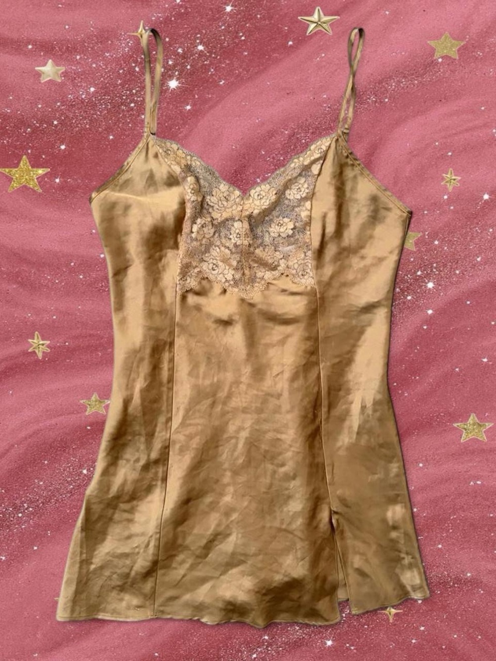 Victoria's Secret Gold Satin Lace-Trim Slip